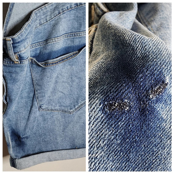 H&M Maternity Denim Overall Shorts Shortalls Women's size XXL Medium Wash - Picture 15 of 16